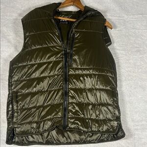 Zara Women's Dark Green Quilted Vest with hood Size L